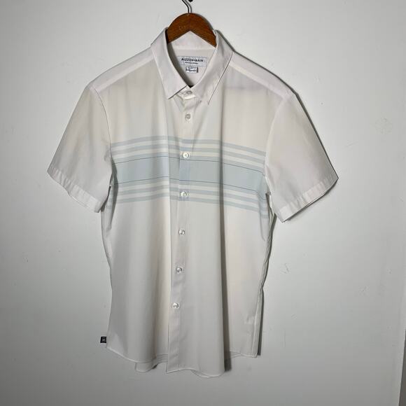 Mens Mizzen and Main Leeward Shorts Sleeve Shirt, white with blue size L EUC! - Picture 1 of 2